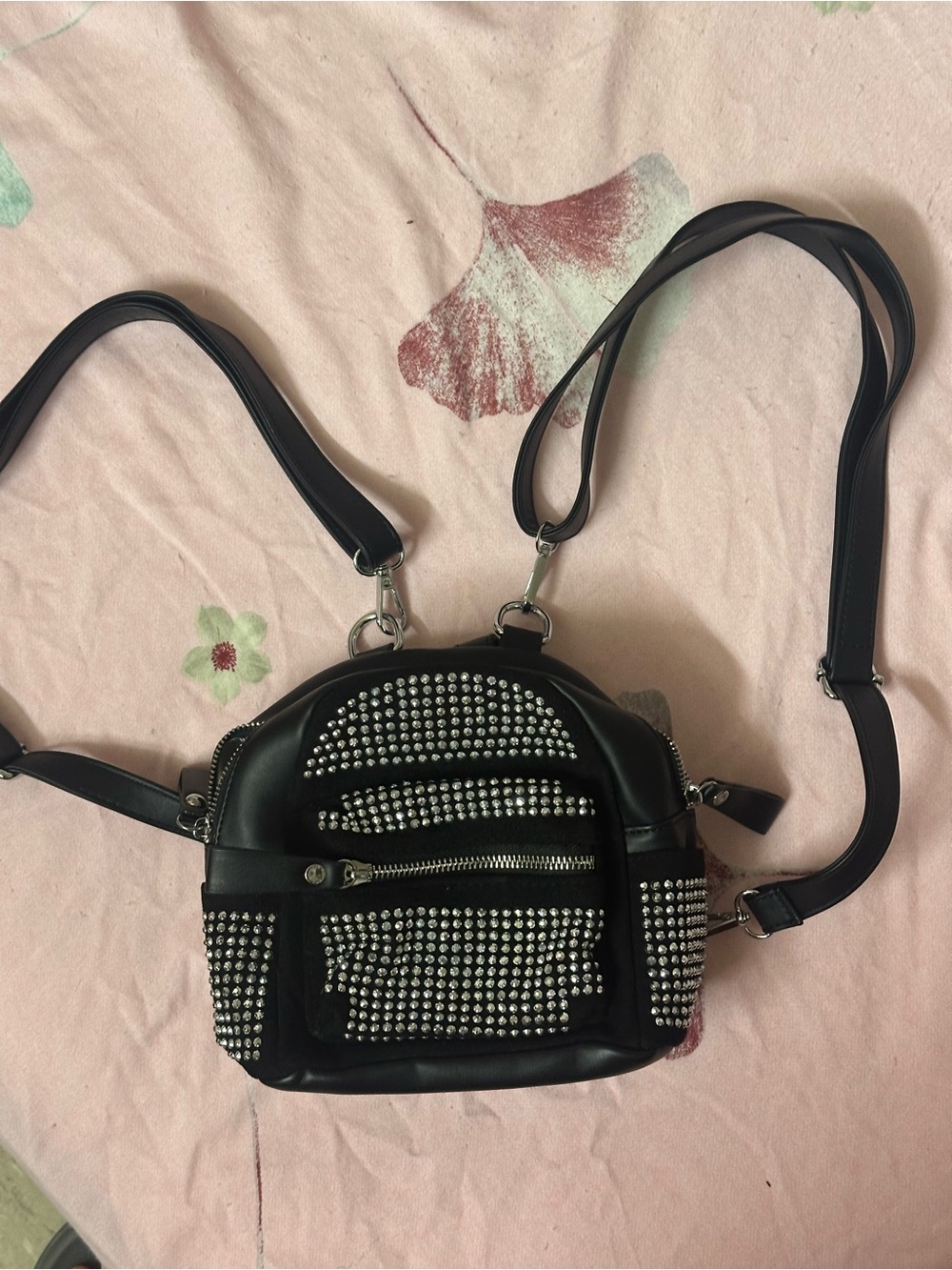 Black Studded Mini Backpack Convertible Crossbody Bag